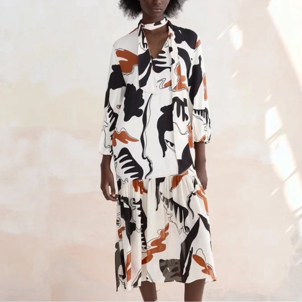 Zara Abstract Print Midi Dress